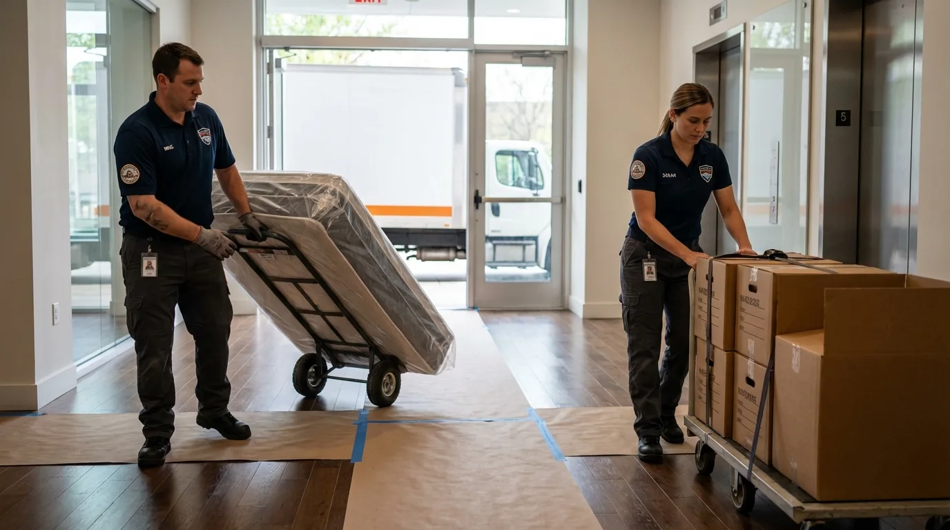 Professional apartment movers loading elevator in Kula, HI