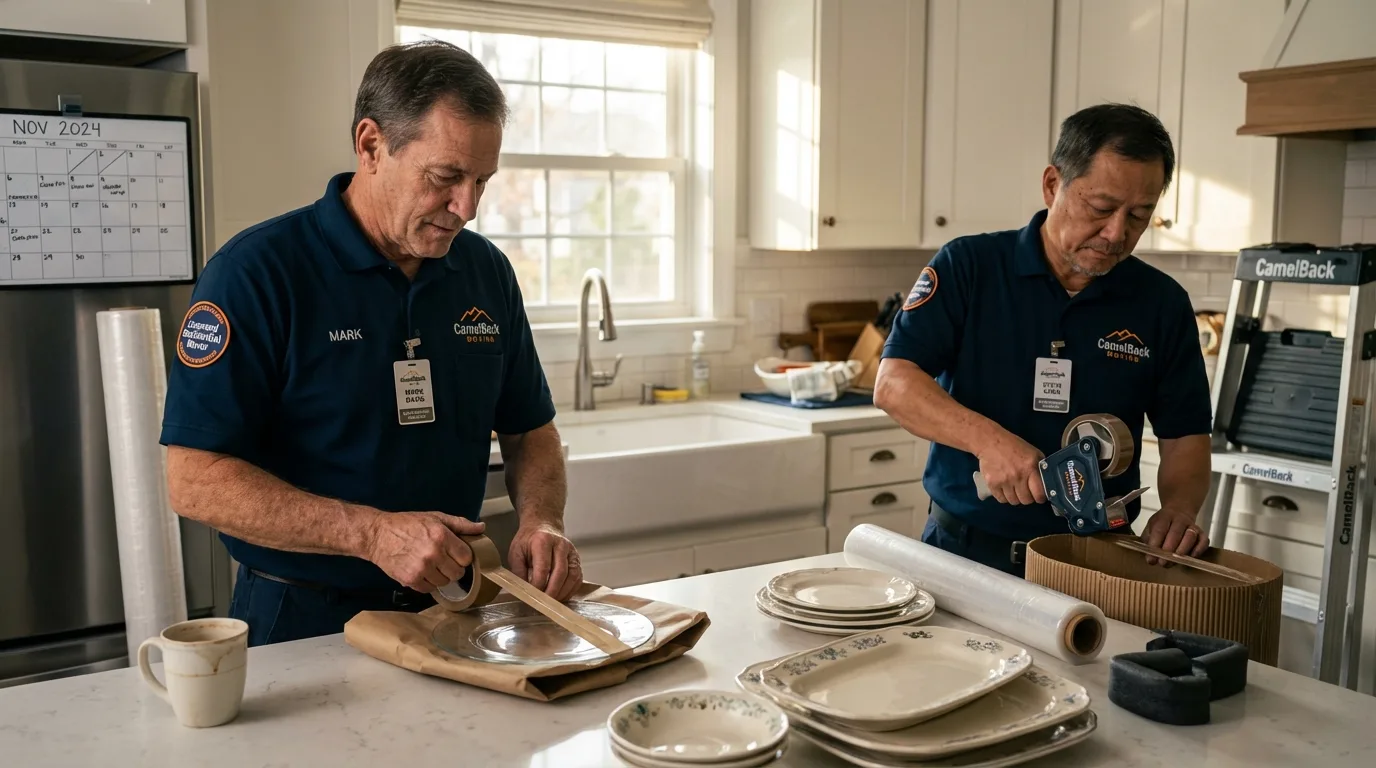 Professional crew packing kitchen dishware in Kula, HI